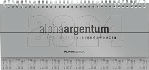 Tisch-Querkalender alpha argentum 2024 - Büro-Planer 29,7x13,5 cm - Tisch-Kalender - 1 Woche 2 Seiten - silber - Ringbindung - Alpha Edition