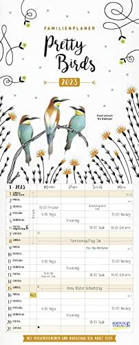 Familienplaner Pretty Birds 2023: Familienplaner - 4 große Spalten mit viel Platz. Hochwertiger Familienkalender für Vogelliebhaber und Vorschau bis März 2024. 19 x 47 cm.