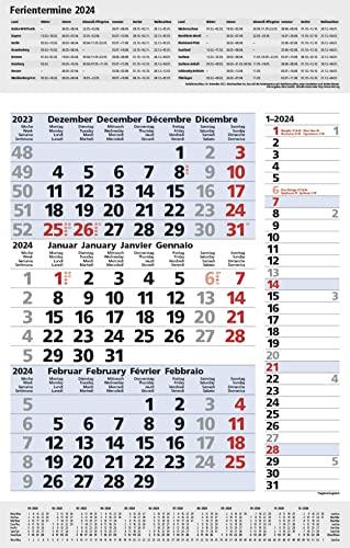 3-Monats-Planer Combi Blau 2024: 3-Monatskalender groß I Wandplaner / Bürokalender mit Datumsschieber, Ferienterminen, Vor-und Nachmonat und Jahresübersicht I extra Streifenplaner I 30 x 47,8 cm