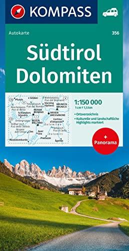 KOMPASS Autokarte Südtirol, Dolomiten 1:150.000: mit Panorama auf der Rückseite