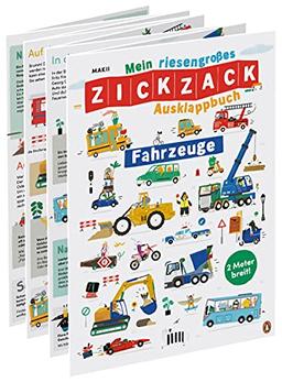 Mein riesengroßes ZICKZACK Ausklappbuch – Fahrzeuge: Faltbuch ab 3 Jahren– mit stabilen Seiten und Wimmelpanorama - Ausgeklappt zwei Meter breit