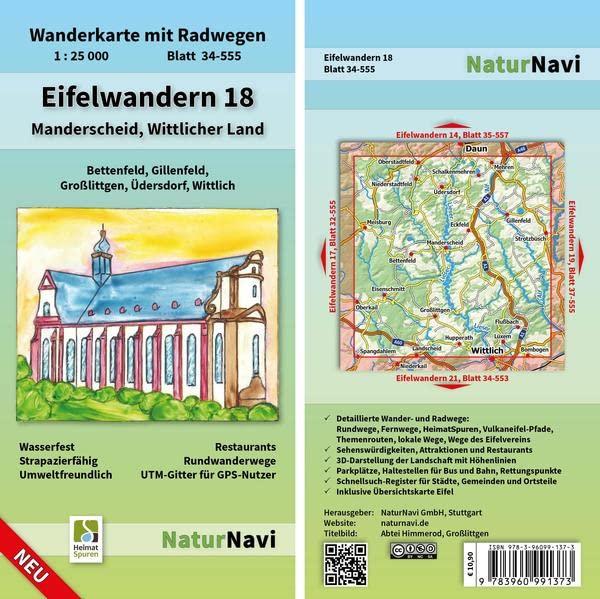 Eifelwandern 18 - Manderscheid, Wittlicher Land: Wanderkarte mit Radwegen, Blatt 34-555, 1 : 25 000, Bettenfeld, Gillenfeld, Großlittgen, Üdersdorf, ... (NaturNavi Wanderkarte mit Radwegen 1:25 000)