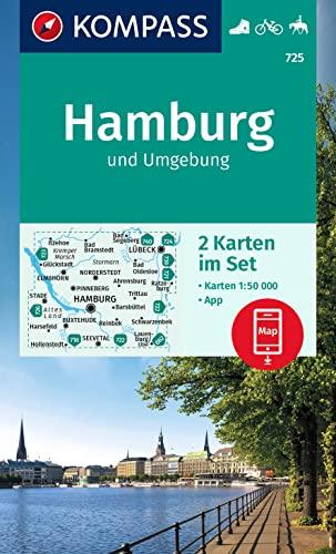 KOMPASS Wanderkarte 725 Hamburg und Umgebung 1:50000 (2 Karten im Set): inklusive Karte zur offline Verwendung in der KOMPASS-App. Fahrradfahren. Reiten.