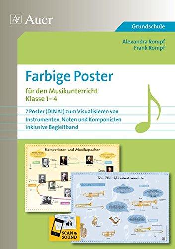 Farbige Poster für den Musikunterricht: 7 Poster (DIN A1) zum Visualisieren von Instrument en, Noten und Komponisten, inklusive Begleitband (1. bis 4. Klasse)