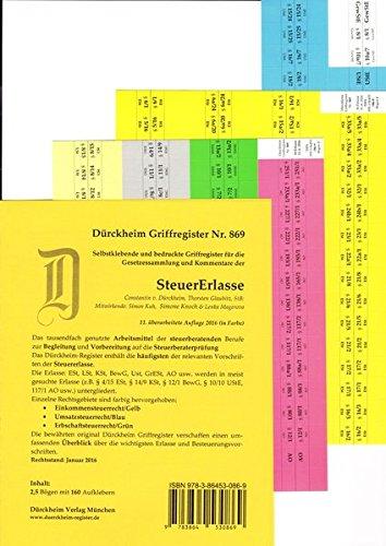 SteuerErlasse Griffregister Nr. 869 (2016): 160 selbstklebende und farbig bedruckte Griffregister für die SteuerErlasse