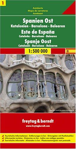 Spanien Ost, Katalonien, Balearen. Autokarte. 1 : 500 000