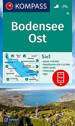 KOMPASS Wanderkarte Bodensee Ost: 5in1 Wanderkarte 1:50000 mit Aktiv Guide, Detailkarten und Panorama inklusive Karte zur offline Verwendung in der KOMPASS-App. Fahrradfahren. (KOMPASS-Wanderkarten)