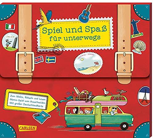 Spiel und Spaß für unterwegs (Buch-Set in Kofferform): Mit Geschichtenbuch, Reisetagebuch, Malblock, Rätselblock, Memo-Spiel und Deutschlandkarte