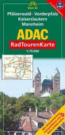 ADAC RadTourenKarte 34. Pfälzerwald, Vorderpfalz, Alzeyer Hügelland, Kaiserslautern, Mannheim. 1 : 75 00