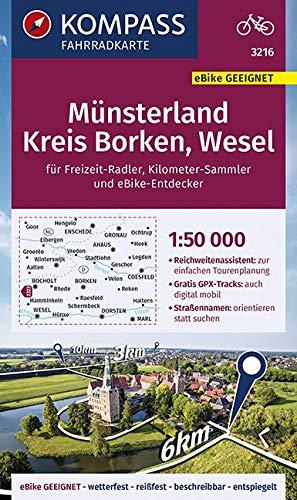 KOMPASS Fahrradkarte Münsterland, Kreis Borken, Wesel 1:50.000, FK 3216: reiß- und wetterfest (KOMPASS-Fahrradkarten Deutschland, Band 3216)