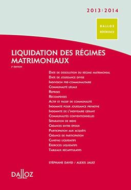 Liquidation des régimes matrimoniaux : 2013-2014