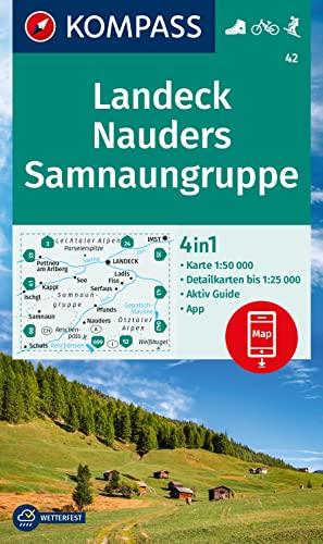 KOMPASS Wanderkarte 42 Landeck, Nauders, Samnaungruppe 1:50.000: 4in1 Wanderkarte, mit Aktiv Guide und Detailkarten inklusive Karte zur offline Verwendung in der KOMPASS-App. Fahrradfahren. Skitouren.