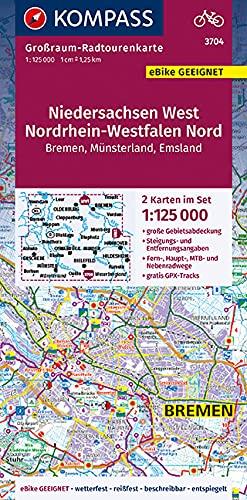 Niedersachsen West, Nordrhein-Westfalen Nord 3704: Großraum-Radtourenkarte 1:125000, GPX-Daten zum Download (KOMPASS-Großraum-Radtourenkarte, Band 3704)