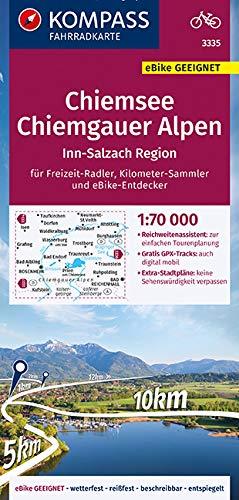 KOMPASS Fahrradkarte Chiemsee, Chiemgauer Alpen 1:70.000, FK 3335: reiß- und wetterfest mit Extra Stadtplänen (KOMPASS-Fahrradkarten Deutschland, Band 3335)