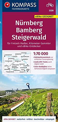 KOMPASS Fahrradkarte 3328 Nürnberg, Bamberg, Steigerwald 1:70.000: reiß- und wetterfest mit Extra Stadtplänen