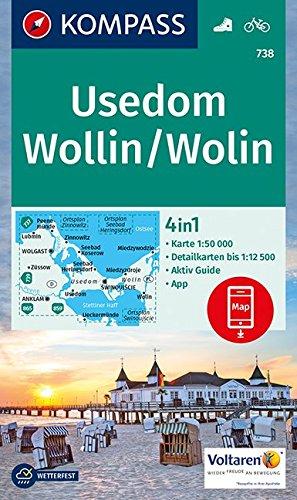 Usedom, Wollin/Wolin: 4in1 Wanderkarte 1:50000 mit Aktiv Guide und Detailkarten inklusive Karte zur offline Verwendung in der KOMPASS-App. Fahrradfahren. (KOMPASS-Wanderkarten, Band 738)