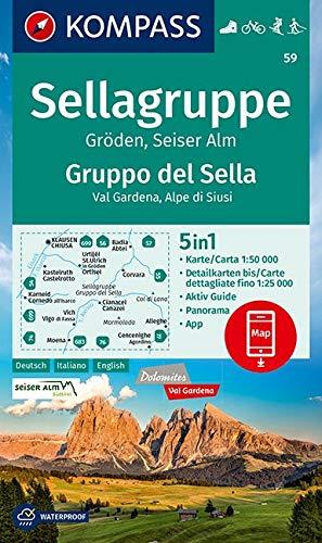 KOMPASS Wanderkarte Sellagruppe, Gruppo del Sella: 5in1 Wanderkarte 1:50000 mit Aktiv Guide, Detailkarten und Panorama inklusive Karte zur offline ... Langlaufen. (KOMPASS-Wanderkarten, Band 59)