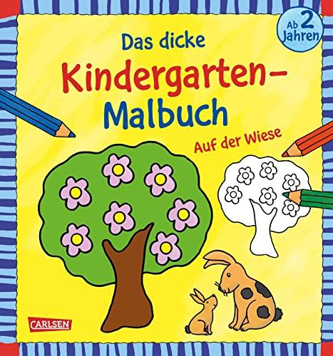 Das dicke Kindergarten-Malbuch: Auf der Wiese: Buntes Ausmalbuch für Kinder ab 2 Jahren | Mit farbigen Vorlagen und lustiger Fehlersuche