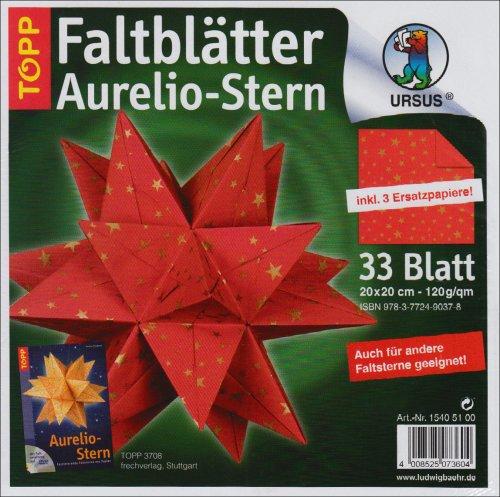 Faltblätter Aurelio-Stern, Sternchen rot/gold, Papierset: 33 Blatt, 120 g/qm, Format 20 x 20 cm