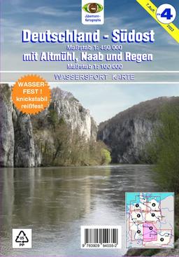 Wassersport-Wanderkarte / Deutschland Südost mit Altmühl, Naab und Regen für Kanu- und Rudersport: Kanu-und Rudersportgewässer / Massstab 1:450000. ... Kanu-und Rudersportgewässer)