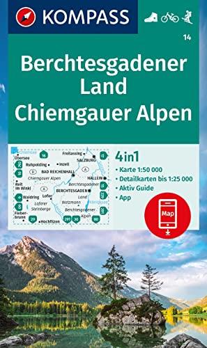 KOMPASS Wanderkarte 14 Berchtesgadener Land, Chiemgauer Alpen 1:50.000: 4in1 Wanderkarte mit Aktiv Guide und Detailkarten inklusive Karte zur offline ... in der KOMPASS-App. Fahrradfahren. Skitouren.