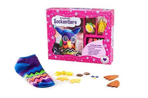 Kreativset Sockentiere - Niedliche Sockentiere selber nähen: Set mit Anleitungsbuch und Material für eine Eule (Alles handgemacht)