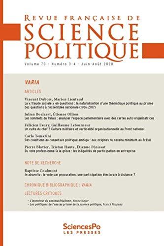 Revue française de science politique, n° 70, 3-4. Varia