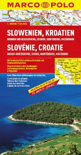 MARCO POLO Länderkarte Slowenien, Kroatien, Bosnien und Herzegowina, Serbien  Montenegro, Mazedonien 1:800.000: Mit landschaftlich schönen Strecken ... Entfernungstabelle, Ortsregister, 6 Citypläne