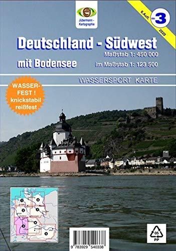 Deutschland Südwest mit Bodensee: Wassersport-Wanderkarte