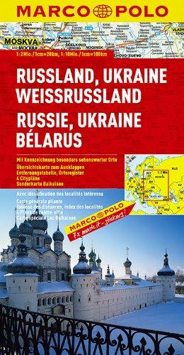 Russland/Ukraine/Weißrussland 1:2 Mio./1:10 Mio.: Mit Kennzeichnung besonders sehenswerter Orte. Übersichtskarte zum Ausklappen, Entfernungstabelle, ... Sonderkarte Baikalsee (Marco Polo Maps)