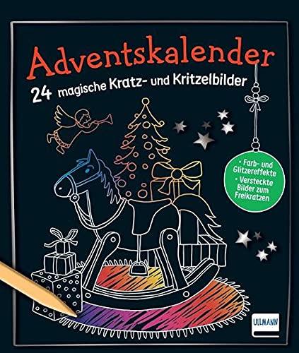 Adventskalender - 24 magische Kratz- und Kritzelbilder: 24 weihnachtliche Kratzkarten mit Farb- und Glitzereffekten und versteckten Bildern zum Freikratzen für Kinder ab 5 Jahren