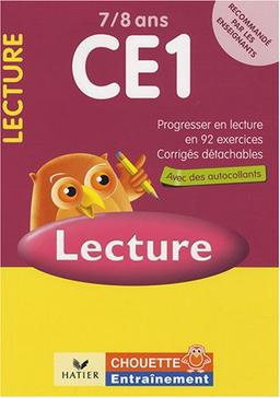 Lecture, CE1, 7-8 ans : progresser en lecture en 92 exercices, corrigés détachables : avec des autocollants