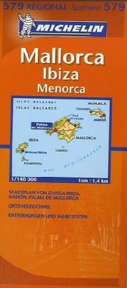 Mallorca, Ibiza, Menorca: Stadtplan von Eivissa/Ibiza, Palma. Ortsverzeichnis. Entfernungen und Fahrzeiten (Michelin Regionalkarte)