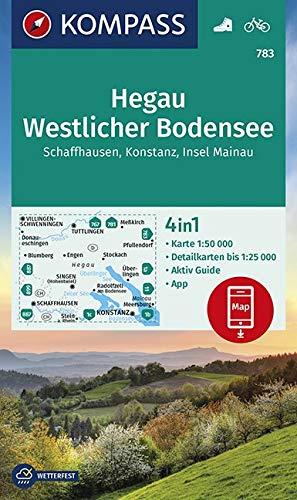 KOMPASS Wanderkarte Hegau Westlicher Bodensee, Schaffhausen, Konstanz, Insel Mainau: 4in1 Wanderkarte 1:50000 mit Aktiv Guide und Detailkarten ... (KOMPASS-Wanderkarten, Band 783)