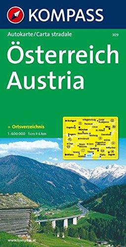 Österreich: Autokarte 1:600000 mit Ortsverzeichnis (KOMPASS-Autokarten, Band 309)