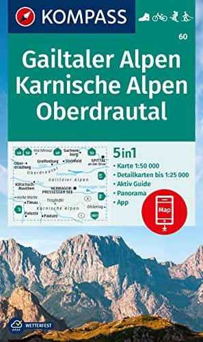 KOMPASS Wanderkarte 60 Gailtaler Alpen, Karnische Alpen, Oberdrautal 1:50.000: 5in1 Wanderkarte, mit Panorama, Aktiv Guide und Detailkarten inklusive ... Fahrradfahren. Skitouren. Langlaufen.