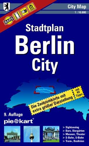 Berlin City 1 : 10.000 Stadtplan: Detaillierte Zentrumkarte mit Sightseeing-Tipps, Museen, Theatern, Bars, ÖPNV, Straßenverzeichnis.