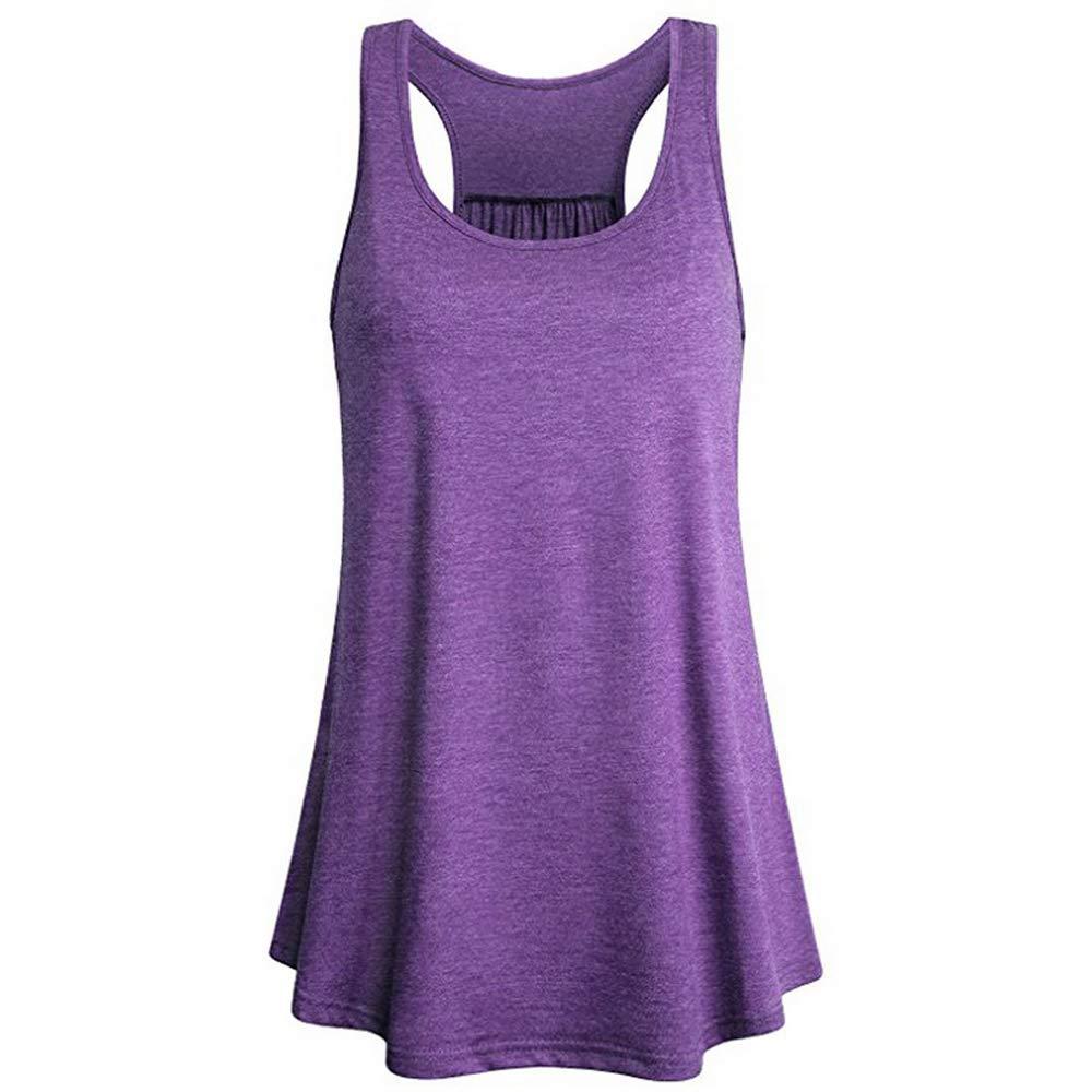 Luzoeo Damen-T-Shirt, ärmellos, Sommer, Sport, Fitnessstudio, Yoga-Träger, Figurbetonter Sport-BH für Frauen, Violett Small