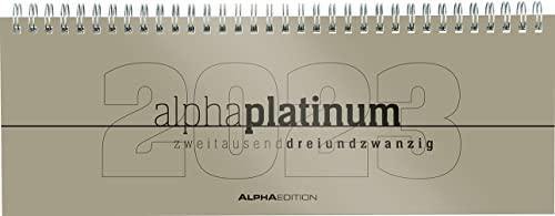 Tisch-Querkalender alpha platinum 2023 - Büro-Planer 29,7x10,5 cm - Tisch-Kalender - 1 Woche 2 Seiten - platin - Ringbindung - Alpha Edition