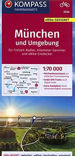 KOMPASS Fahrradkarte München und Umgebung 1:70.000, FK 3334: reiß- und wetterfest mit Extra Stadtplänen