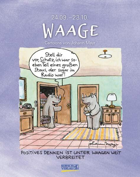 Waage 2024: Sternzeichenkalender-Cartoonkalender als Wandkalender im Format 19 x 24 cm.