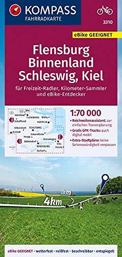 KOMPASS Fahrradkarte Flensburg Binnenland, Schleswig, Kiel 1:70.000, FK 3310: reiß- und wetterfest mit Extra Stadtplänen (KOMPASS-Fahrradkarten Deutschland, Band 3310)