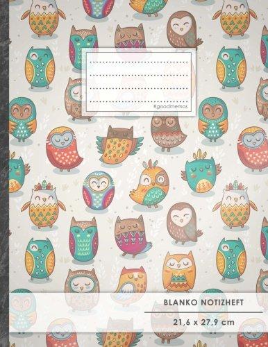 Blanko Notizbuch • A4-Format, 100+ Seiten, Soft Cover, Register, „Lustige Eulen“ • Original #GoodMemos Blank Notebook • Perfekt als Zeichenbuch, Skizzenbuch, Sketchbook, Leeres Malbuch