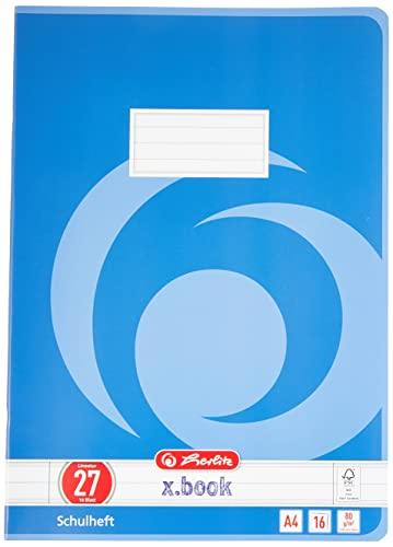 Herlitz 3322708 Schulheft A4, liniert mit 2 Rändern, Lineatur 27, 16 Blatt, 10er Packung