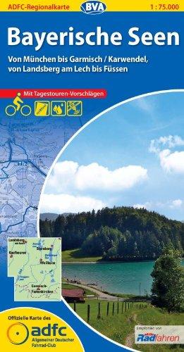 ADFC-Regionalkarte Bayerische Seen mit Tagestouren-Vorschlägen, 1:75.000, reiß- und wetterfest, GPS-Tracks Download: Von München bis Garmisch/Karwendel, von Landsberg am Lech bis Füssen