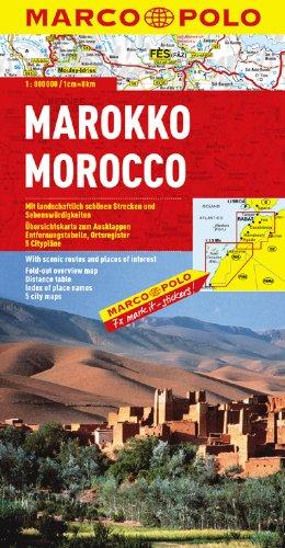 MARCO POLO Kontinentalkarte Marokko 1:800.000: Mit landschaftlich schönen Strecken und Sehenswürdigkeiten. Übersichtskarte zum Ausklappen, Entfernungstabelle, Ortsregister, 5 Citypläne