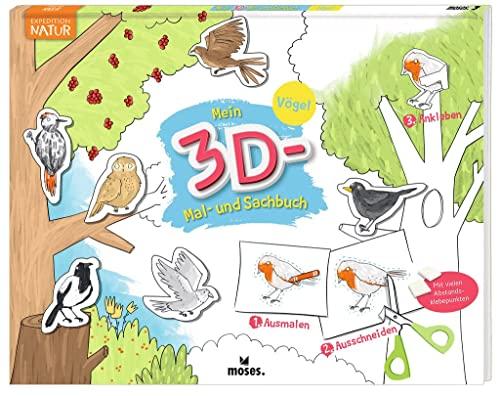 moses. Mein 3D Mal- und Sachbuch - Vögel | Expedition Natur Bastelbuch mit 3D-Effekt | Malbuch mit Naturpanoramen für Kinder ab 4 Jahren