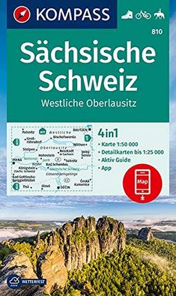 KOMPASS Wanderkarte Sächsische Schweiz, Westliche Oberlausitz: 4in1 Wanderkarte 1:50000 mit Aktiv Guide und Detailkarten inklusive Karte zur offline ... Reiten. (KOMPASS-Wanderkarten, Band 810)