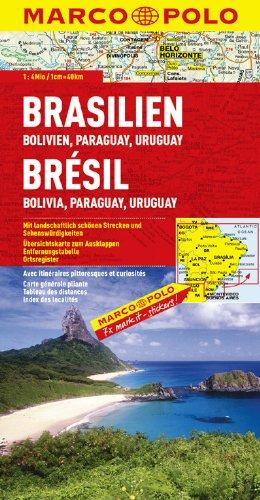 MARCO POLO Kontinentalkarte Brasilien, Bolivien, Paraguay, Uruguay 1:4 Mio.: Mit landschaftlich schönen Strecken und Sehenswürdigkeiten. ... Ausklappen, Entfernungstabelle, Ortsregister