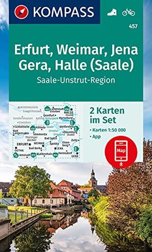 KOMPASS Wanderkarte 457 Erfurt, Weimar, Jena, Gera, Halle (Saale): 2 Wanderkarten 1:50000 im Set inklusive Karte zur offline Verwendung in der ... (KOMPASS-Wanderkarten, Band 457)